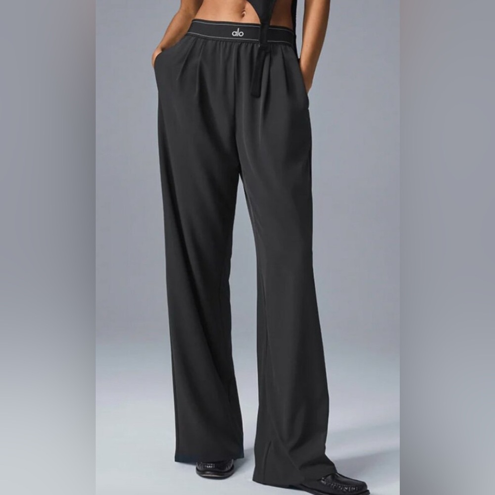 Alo Black Wide-Leg Pants Trousers